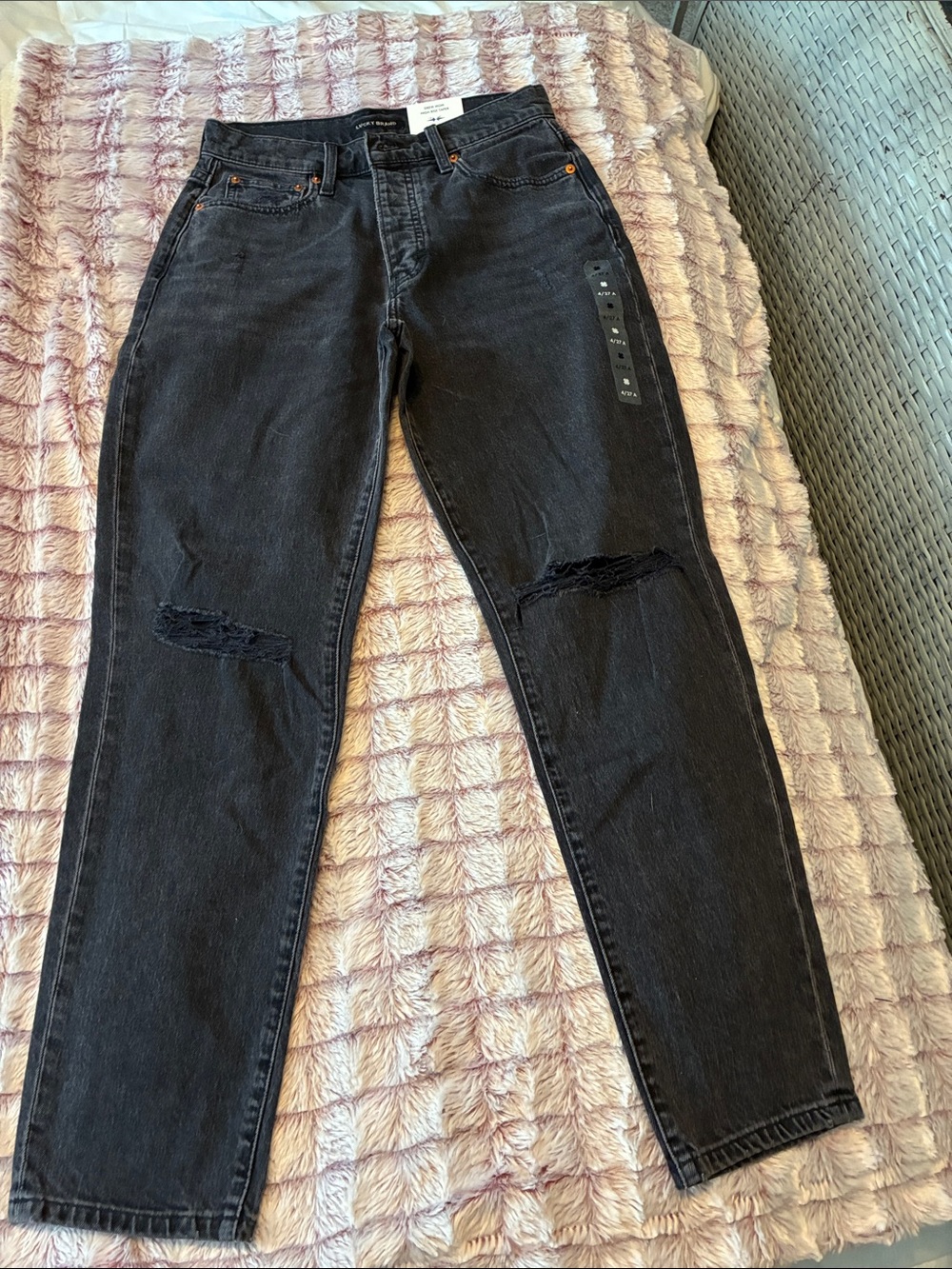 Lucky Brand Black Straight-Leg Distressed Jeans
